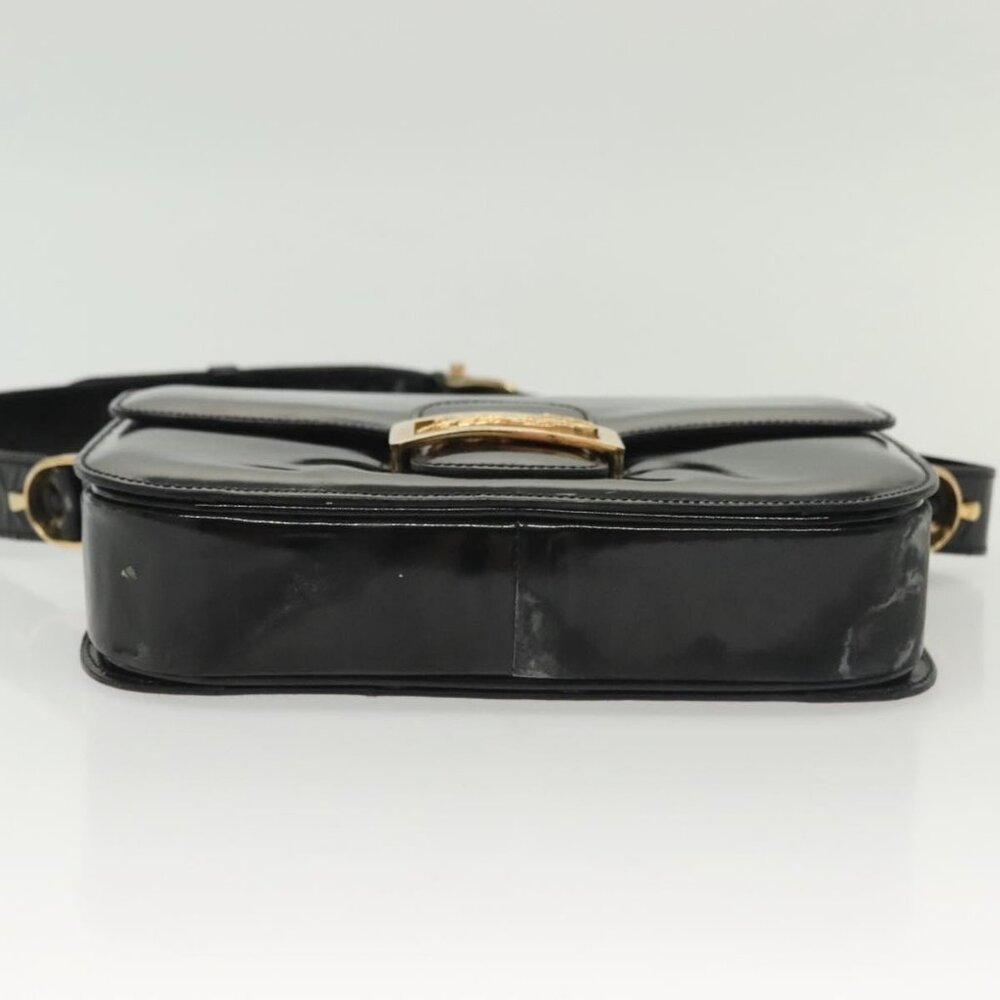Authentic CELINE Horse Carriage Shoulder Bag Patent leather Black Gold - Picture 2 of 16